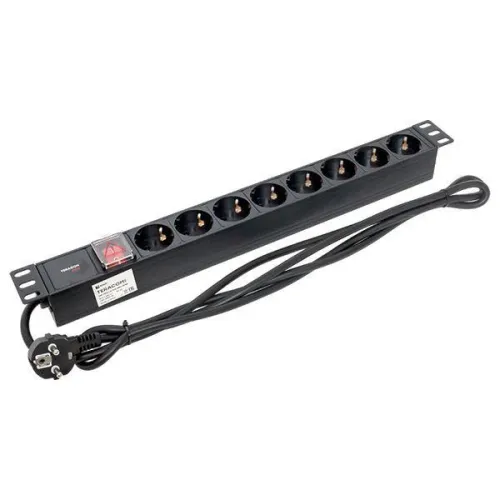 Блок PDU TERACOM PRO 19дюйм 1U 16А/250В 8 роз. Schuko с выключат. шнур 2м 3х1.5кв.мм вилка Schuko корпус алюм. черн. EKF TRP-HPD-LS-16A-8SH-2MSH фото 4