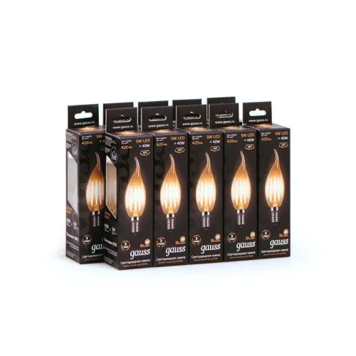 Лампа светодиодная филаментная Black Filament 5Вт свеча на ветру 2700К тепл. бел. E14 420лм GAUSS 104801105 фото 5