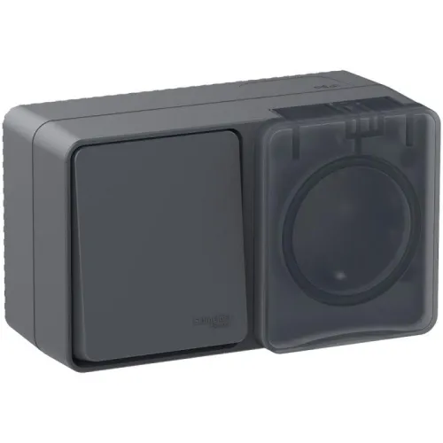 Блок ОП AtlasDesign PROFI IP54 (розетка 1-м 16А заземл. защ. шторки + 1-кл. выключатель 10А) антрацит SE ATN544070 фото 3