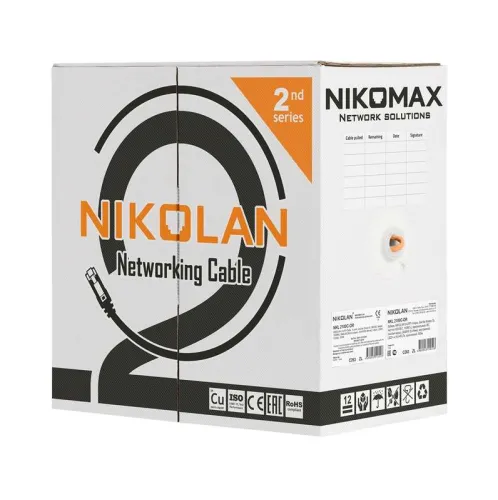 Кабель U/UTP кат.5E (класс D) 4 пары 24 AWG (0.49мм) тест по ISO/IEC 100МГц ОЖ BC чистая медь внутр. LSZH нг(А)-HFLTx оранж. (уп.305м) NIKOLAN NKL 2100C-OR фото 2