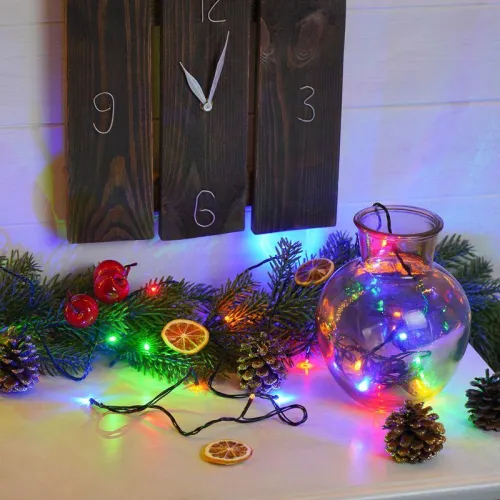 Гирлянда светодиодная "Твинкл Лайт" 4м 25LED мультиколор 4.8Вт 220-240В IP20 с контроллером 8 режимов провод ПВХ темн. зел. Neon-Night 303-019 фото 10