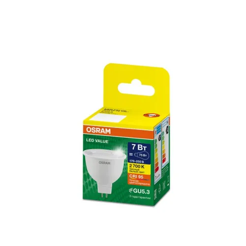 Лампа светодиодная LED G4 Value LVMR1675 7W/927 CRI95 7Вт 2700К 700лм рефлектор прозр. GU5.3 170-250В OSRAM 4610590510023 фото 3