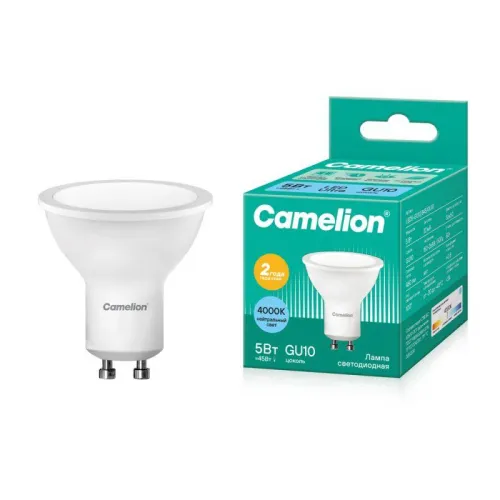 Лампа светодиодная LED5-GU10/845/GU10 5Вт рефлектор матовая 4500К бел. GU10 415лм 220В Camelion 10957