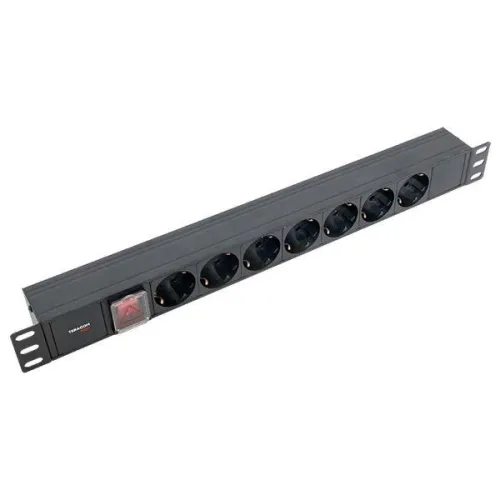 Блок PDU TERACOM PRO 19дюйм 1U 10А 250В 7-м Schuko с выкл. без шнура питания вх. разъем C14 алюм. черн. EKF TRP-HPD-LS-10A-7SH-C14 фото 6