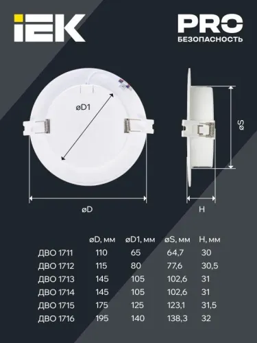 Светильник светодиодный ДВО 1713 9Вт 6500К IP40 встраив. круг бел. IEK LDVO0-1713-09-6500-K01 фото 2
