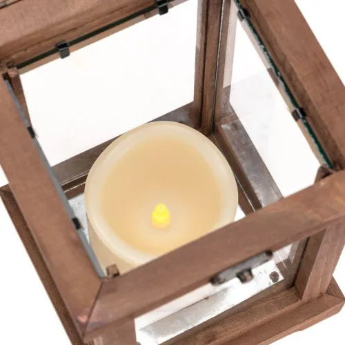 Фонарь декоративный со свечкой корпус из дерева размер 14х14х35cм тепл. бел. Neon-Night 513-075 фото 9