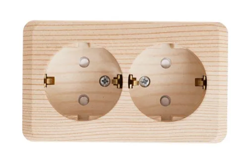 Розетка 2-м ОП Этюд Дача 16А IP20 250В с заземл. защ. шторки сосна SE PA16-008D фото 3