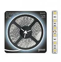 Лента светодиодная Black 5050/60-SMD 14.4Вт 12В DC хол. бел. (блистер 5м) Gauss 312000314