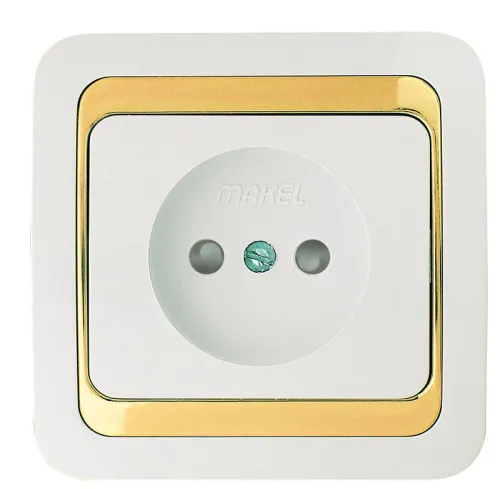 Розетка Mimoza без заземл. с защитой от детей с зол. вставкой Makel 12252