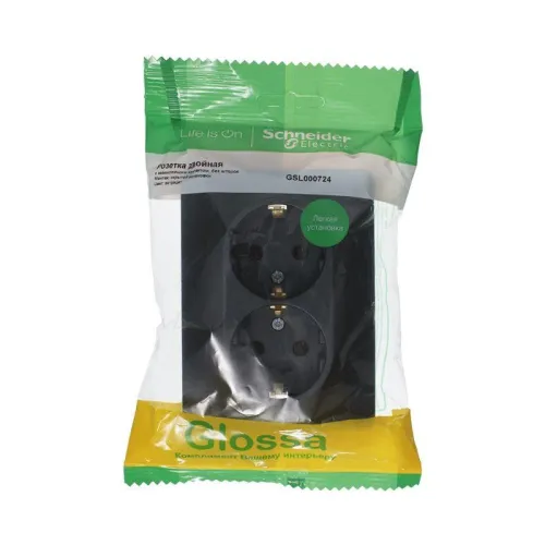 Розетка 2-м Glossa 16А с заземл. в сборе антрацит SE GSL000724 фото 3