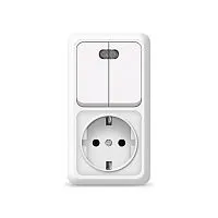 Блок ОП Олимп 2-кл. вык. с подсветкой + роз. с заземл. верт. бел. UNIVersal О0041