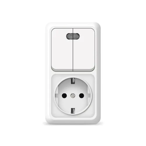 Блок ОП Олимп 2-кл. вык. с подсветкой + роз. с заземл. верт. бел. UNIVersal О0041