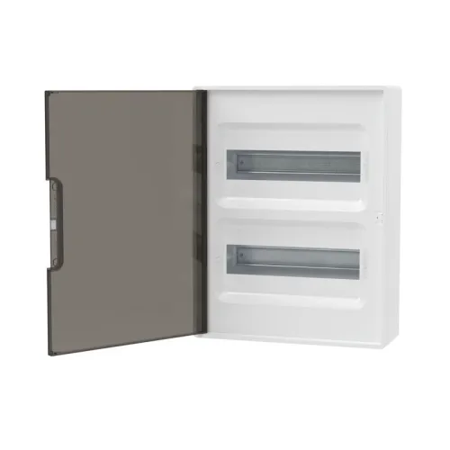 Щиток настенный Фрейм (FRAME) 24мод. с тонированной дверцей с шин. PEN 2шт 8 отверст. + 2шт 6 отверст. бел. DKC F24W1WD фото 3