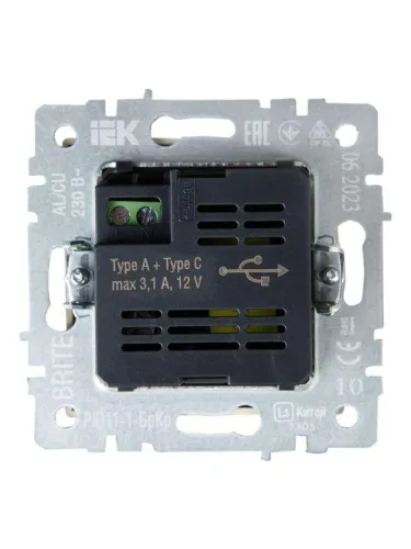 Розетка BRITE USB A+C 18Вт РЮ11-1-БрКр механизм беж. IEK BR-U22-018-K10 фото 2