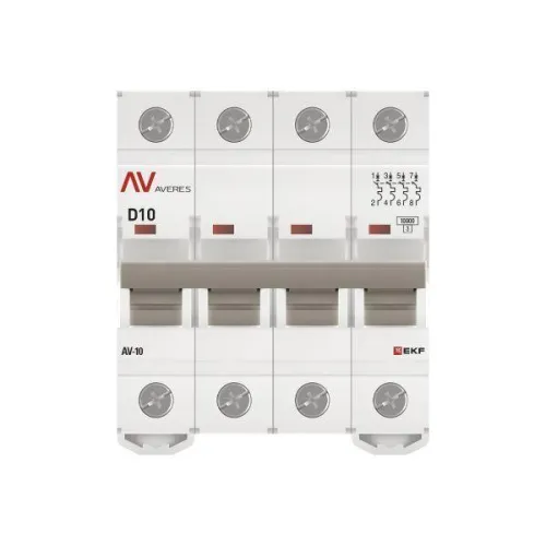 Выключатель автоматический модульный 4п D 10А 10кА AV-10 AVERES EKF mcb10-4-10D-av фото 3