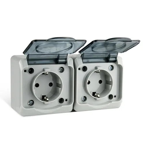 Розетка 2-м ОП Nix 16А IP54 250В с заземл. с прозр. крышкой сер. TOKOV ELECTRIC TKE-NX-R2Z-C06T-IP54 фото 2