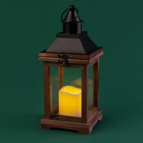 Фонарь декоративный со свечкой корпус из дерева размер 14х14х35cм тепл. бел. Neon-Night 513-075 фото 8