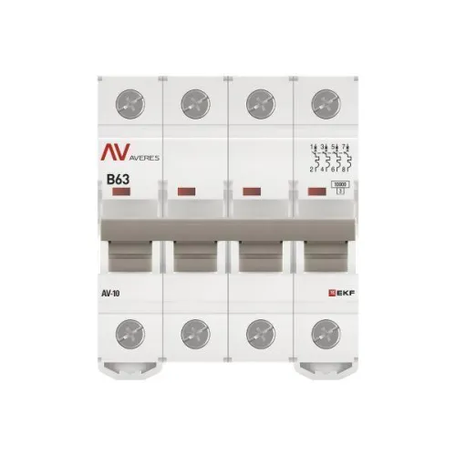 Выключатель автоматический модульный 4п B 63А 10кА AV-10 AVERES EKF mcb10-4-63B-av фото 4