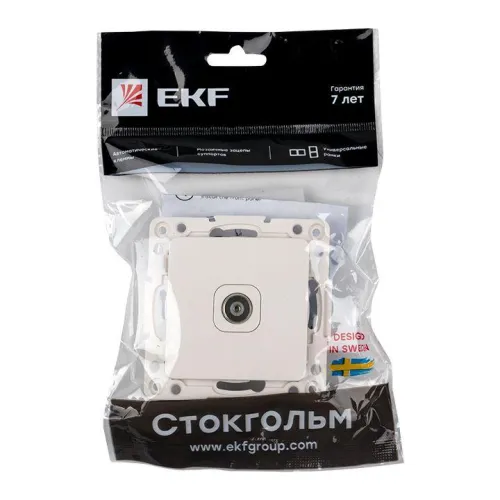 Розетка телевизионная TV 1-м Стокгольм 5-862МГц 75Ом механизм бел. PROxima EKF EYA00-027-10 фото 9