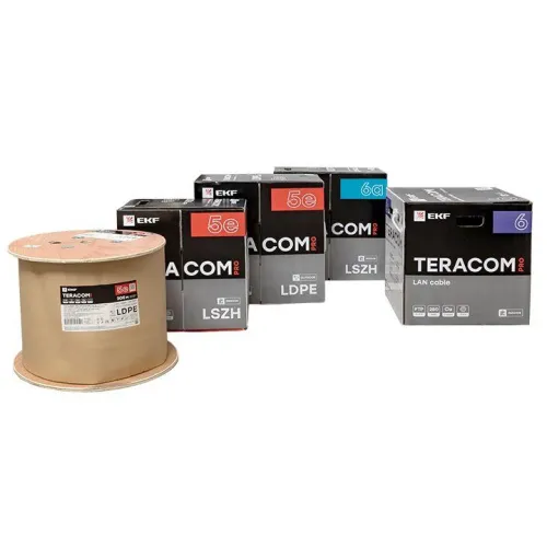 Кабель витая пара F/UTP кат.5E 4 пары 24 AWG solid с тросом сталь 7х0.4мм LDPE черн. (уп.305м) TERACOM PRO EKF TRP-5EFTP-04PE-BK-OTW3 фото 2