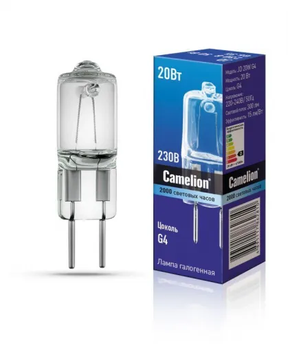 Лампа галогенная JD 20Вт капсула g4 3000К 240В g4 Camelion 10405 фото 2