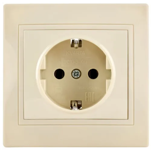 Розетка 1-м СП Кварта РС10-3-ККм 16А IP20 с заземл. без защ. шторок крем. GENERICA ERK14-K33-16-DM фото 2