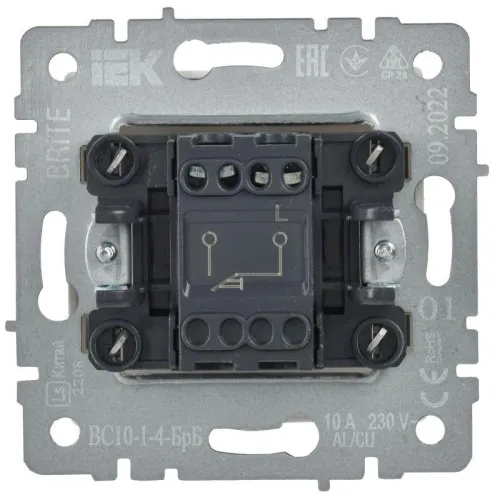 Выключатель 1-кл. СП BRITE ВС10-1-4-БрБ 10А самовозвратн. механизм бел. IEK BR-V14-0-10-K01 фото 6