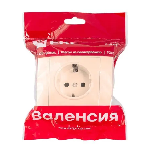 Розетка 1-м СП Валенсия 16А IP20 с заземл. защ. шторки крем. PROxima EKF EWR16-028-20 фото 3