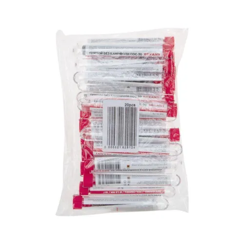 Припой без канифоли ПОС-30 10г d1.0мм (Sn30 Pb70) колба Rexant 09-3091 фото 7