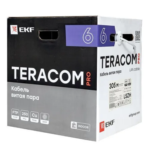 Кабель витая пара F/UTP кат.6 4 пары solid 23AWG оболочка LSZH нг(А)-HF TERACOM PRO сер. (уп.305м) EKF TRP-6FTP-04LSH-GY-IN3 фото 7