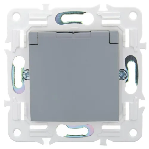 Розетка 1-м SKANDY 16А IP44 с заземл. защ. шторки с крышкой SK-R11Gr сер. IEK SK-R16-16-44-K03 фото 3