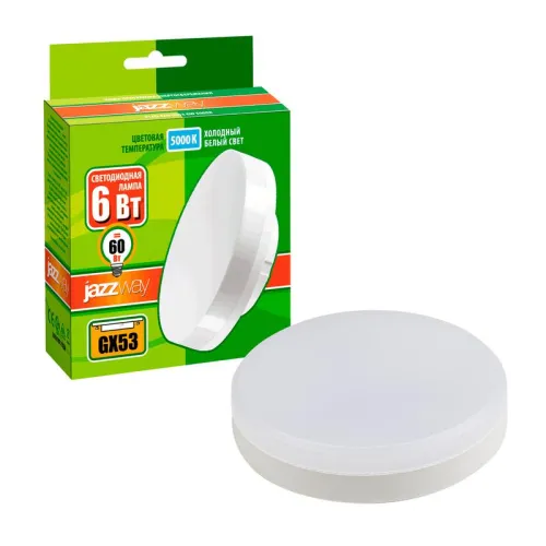 Лампа светодиодная PLED-ECO 6Вт таблетка матовая 5000К холод. бел. GX53 460лм 230В JazzWay 2852007