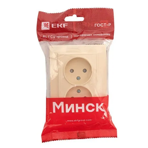 Розетка 2-м СП Минск 10А IP20 без заземл. защ. шторки беж. EKF ERR10-102-200 фото 4