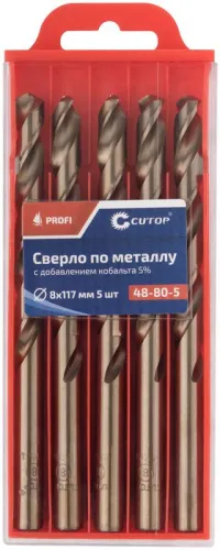 Набор сверл по металлу Profi 8х117мм с кобальтом 5проц. (уп.5шт) Cutop 48-80-5 фото 3