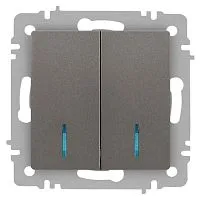 Выключатель Accent 6-105-09 двойн. с подсветкой 10А-250В IP20 СУ AL/CU титан Intro Б0063525