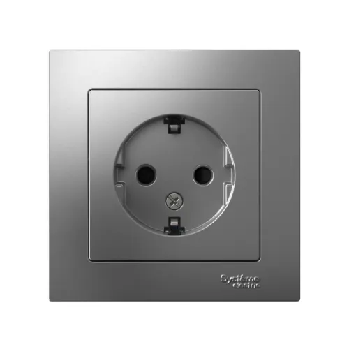 Розетка 1-м СП AtlasDesign 16А IP20 с заземл. защ. шторки в сборе сталь SE ATN000944 фото 2