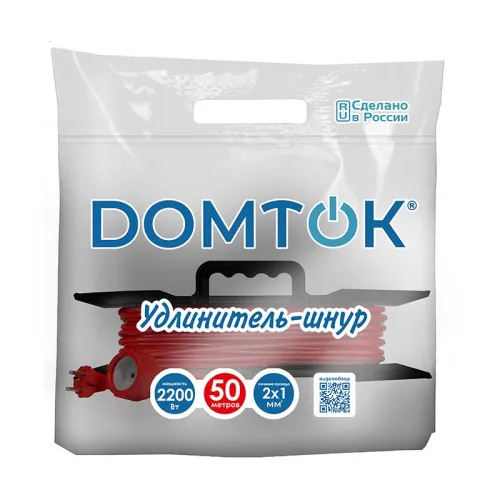 Удлинитель-шнур на рамке 1х50м без заземл. 10А IP20 2.2кВт ПВС 2х1 DOMTOK 2477 фото 2