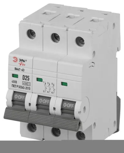 Выключатель автоматический 3п D 25А 4.5кА ВА47-63 PRO ЭРА Б0059479