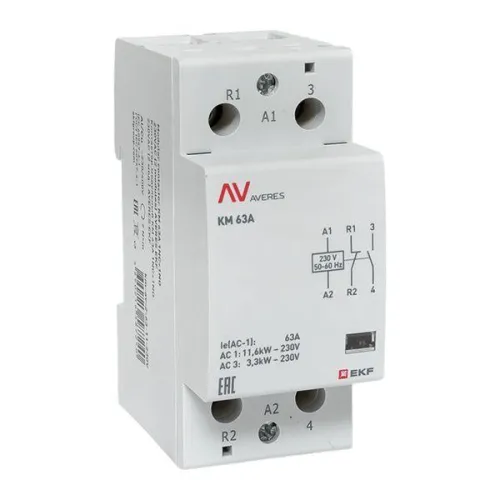 Контактор модульный КМ 63А 1NC+1NO 230В AC (2 мод.) AVERES EKF km-av-2-63-11-230V