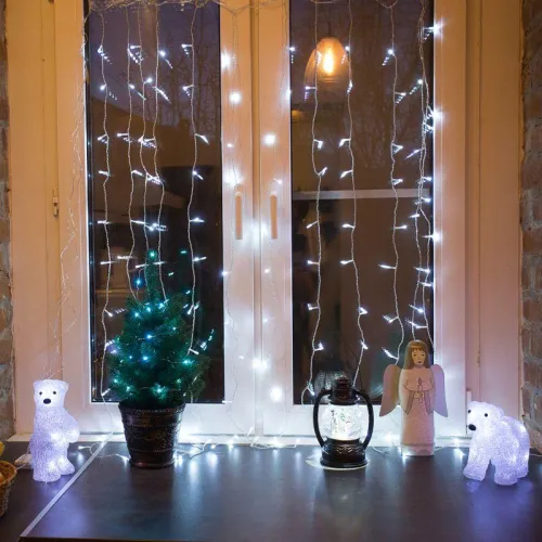 Гирлянда светодиодная "Светодиодный Дождь" 1.5х1м 96LED бел. 8Вт 230В IP20 с контроллером провод прозр. Neon-Night 235-025 фото 4