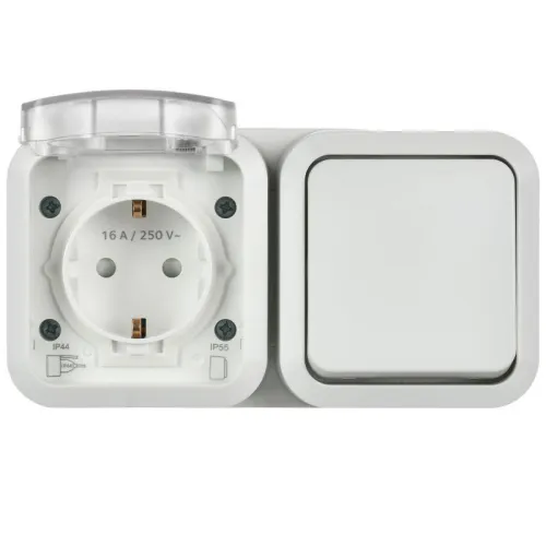 Блок ОП розетка + выключ. горизонт. TORS 16А IP55 TS342 бел. IEK TS-G10-6-55-V-K01 фото 2