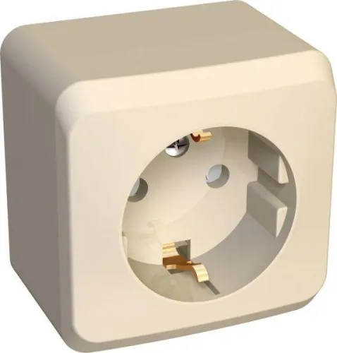 Розетка 1-м ОП Этюд 16А IP20 250В с заземл. защ. шторки крем. SE PA16-004K фото 3