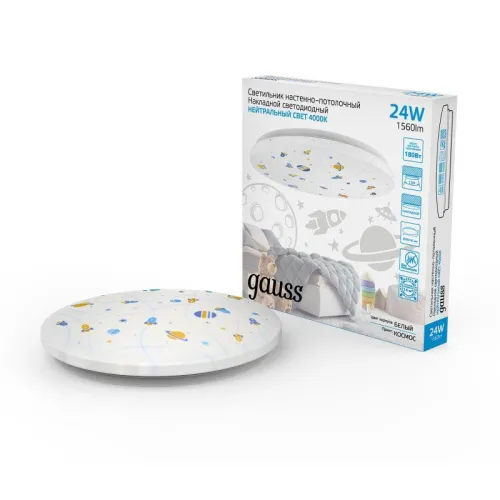 Светильник светодиодный 380х63 24Вт 4000К IP20 1560Лм круг (динозавр) настенно-потолочный накладной GAUSS 941411224D