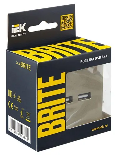 Розетка BRITE USB A+A 3.1А РЮ10-1-БрШ механизм шампань IEK BR-U21-D31-K37 фото 6