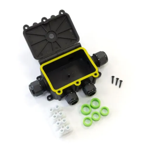 Коробка распределительная ОП 131х95х37 5-вводная IP68 ПА66 40А 450В d3.5-12мм с откидной крышкой черн. Промрукав PR08.13154 фото 2