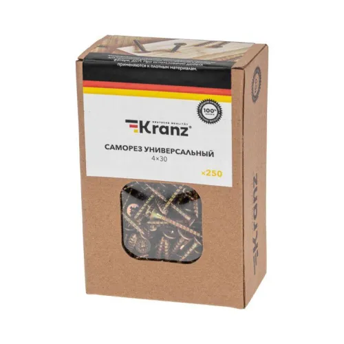 Саморез универсальный 4х30 желт. цинк (уп.250шт) Kranz KR-01-3311-027 фото 6