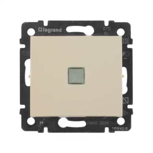 Переключатель проходной 1-кл. СП Valena 10А IP31 250В с зел. индикацией механизм сл. кость Leg 774326