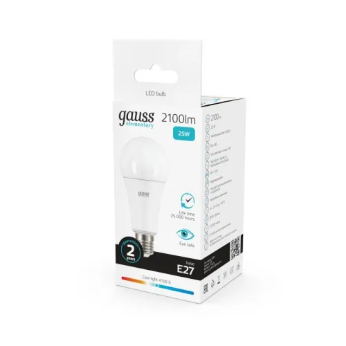 Лампа светодиодная Elementary 25Вт A70 грушевидная 4100К нейтр. бел. E27 2100лм GAUSS 73225 фото 3