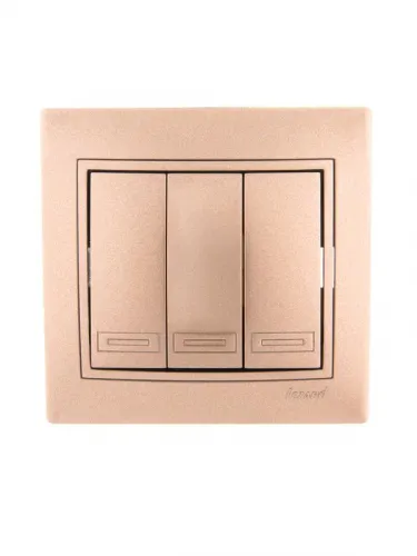 Выключатель 3-кл. СП Mira 10А со вставкой свет. корич. перламутр. LEZARD 701-3131-109