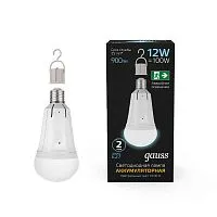 Лампа светодиодная Black 12Вт A80 грушевидная 4100К нейтр. бел. E27 900лм авар. аккум. Li-Ion GAUSS 102002212